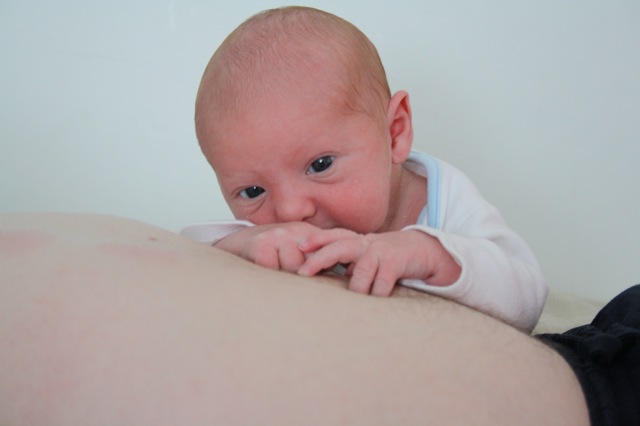 Corben raises his head at 6 days old